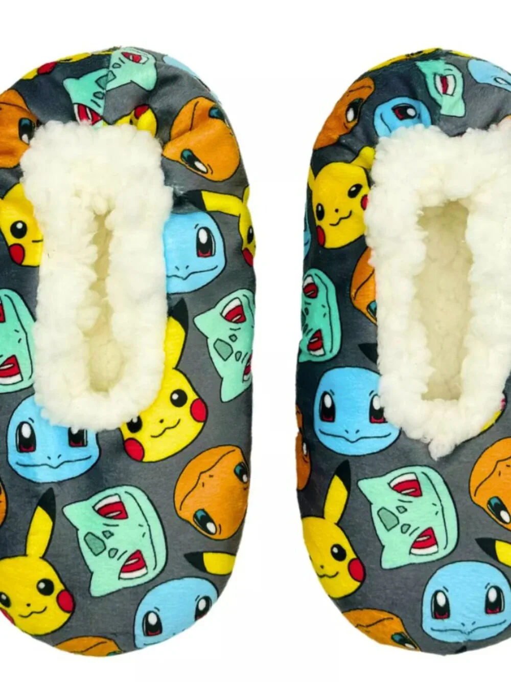 Boys Pokemon Classic Starters Fuzzy Babba Slipper Socks Size 8-13 S/M